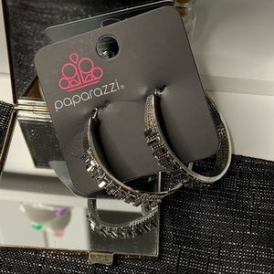 Paparazzi Accessories More to Love Studded Hoop Earrings Silver Gray New